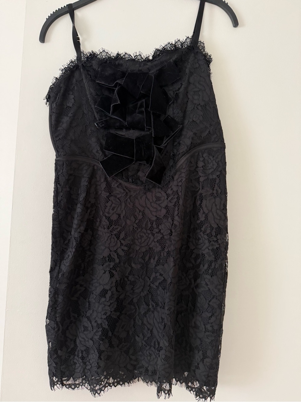 Forever 21 Black Lace Mini Slip Dress with Velvet Bow Detail